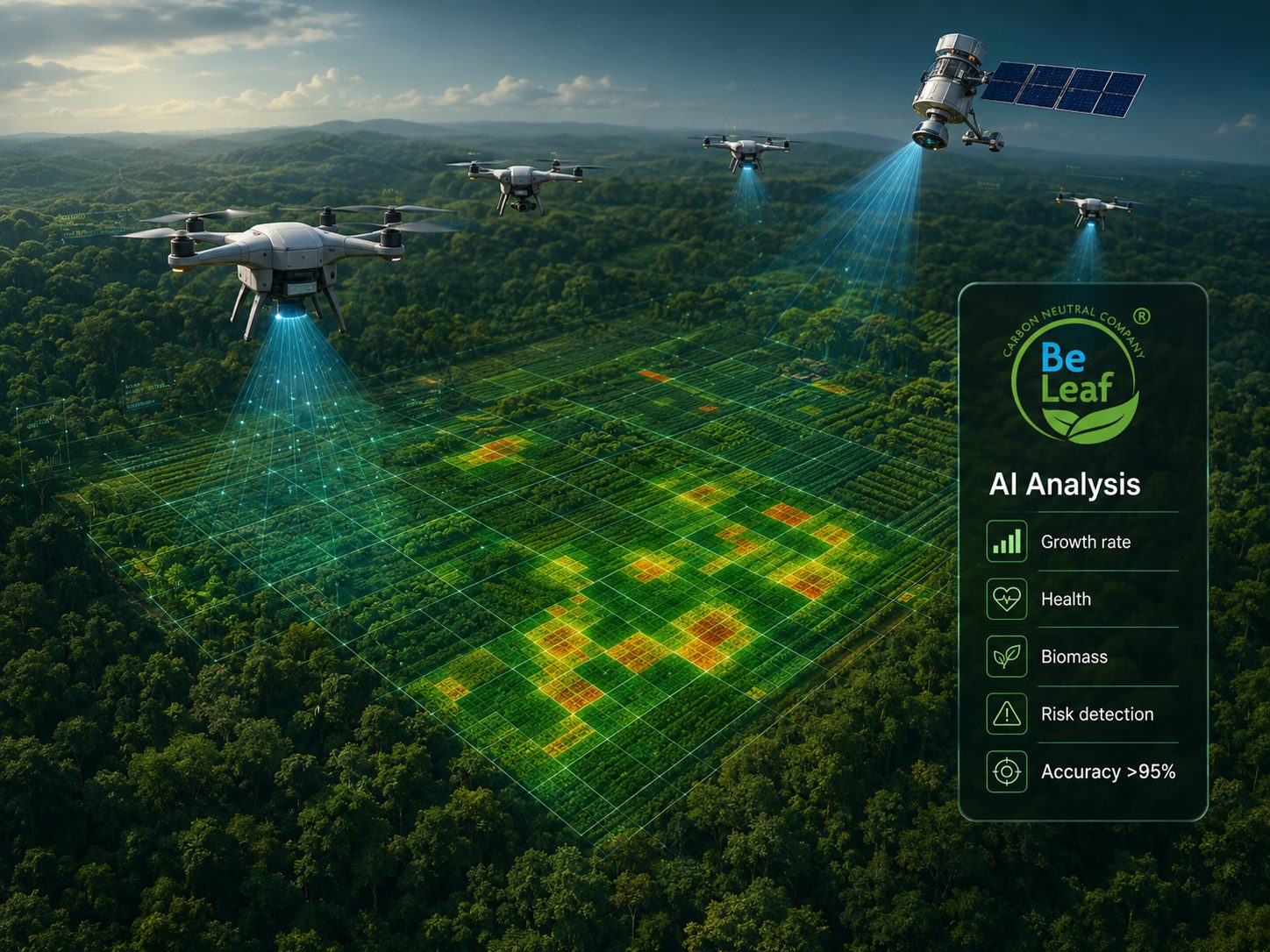 Drone and satellite monitoring of Paulownia plantations for MRV verification.